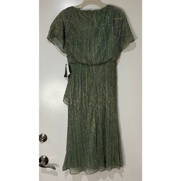 Adrianna Papell Metallic Crinkle Midi Dress Green Slate Size 4 NWT Dressy - Picture 11 of 16